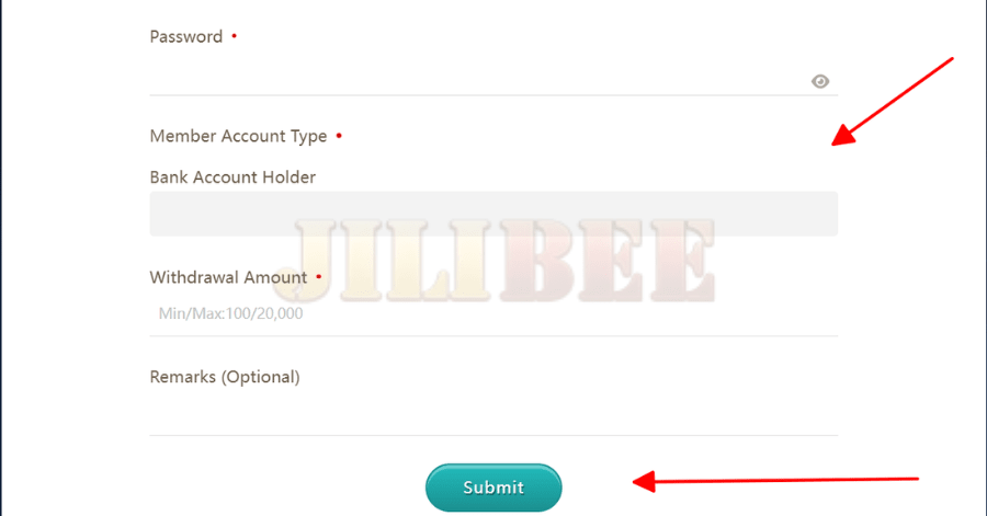 Add bank account and fill information to withdraw