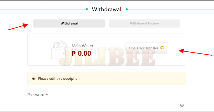 Choose withdrawal button