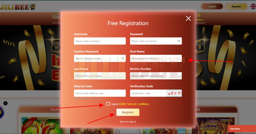 Fill information to register at JILIBEE
